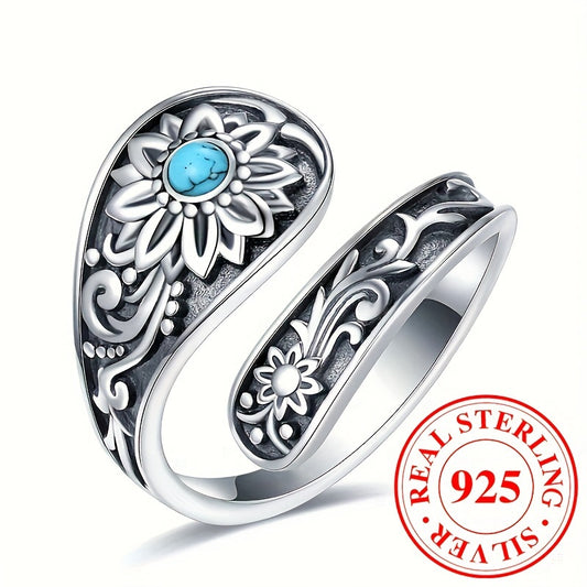 925 Sterling Silver Sunflower Carving Spoon Ring