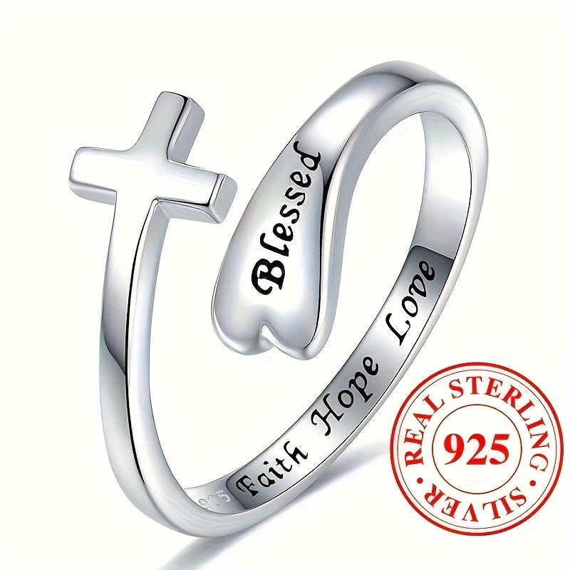 925 Sterling Silver Trendy Cross Design Adjustable Wrap Ring