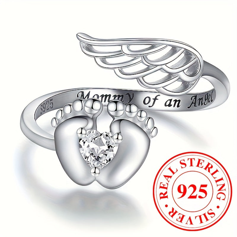 925 Sterling Silver Angle Wing Heart Shape Zircon Wrap Ring