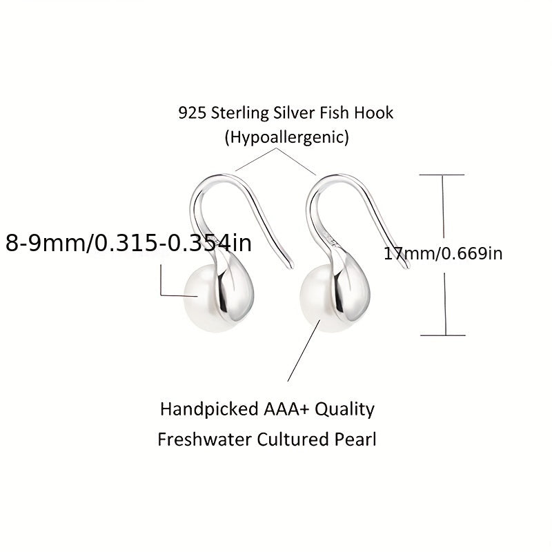 Sterling 925 Silver Faux Pearl Decor Elegant Hook Earrings